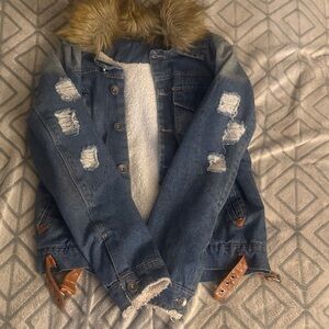 Denim Jacket with Faux Fur Collar